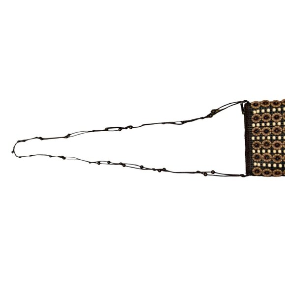 Handcrafted Panama Beaded Wooden Crossbody Bag With Floral Design & Zipper‎ - Picture 7 of 12